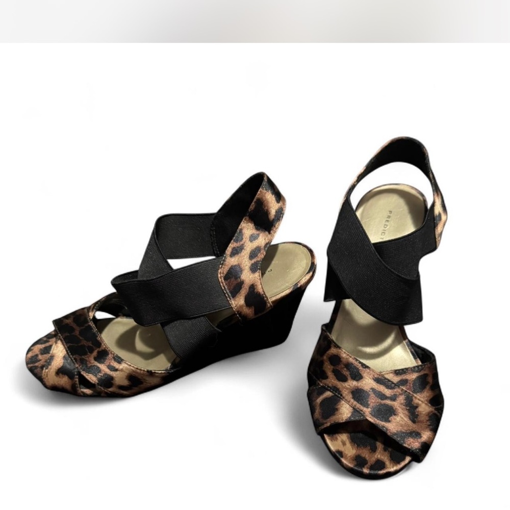 Predictions Leopard Print Wedges with Black Elastic Straps
